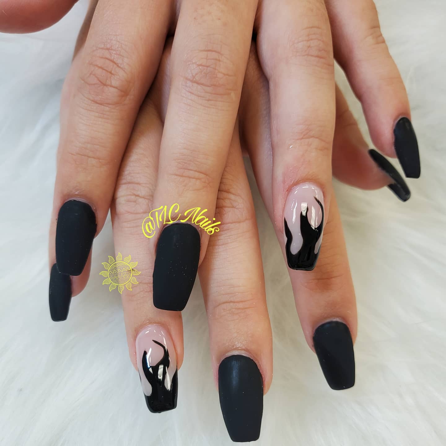 Black matte flame nails