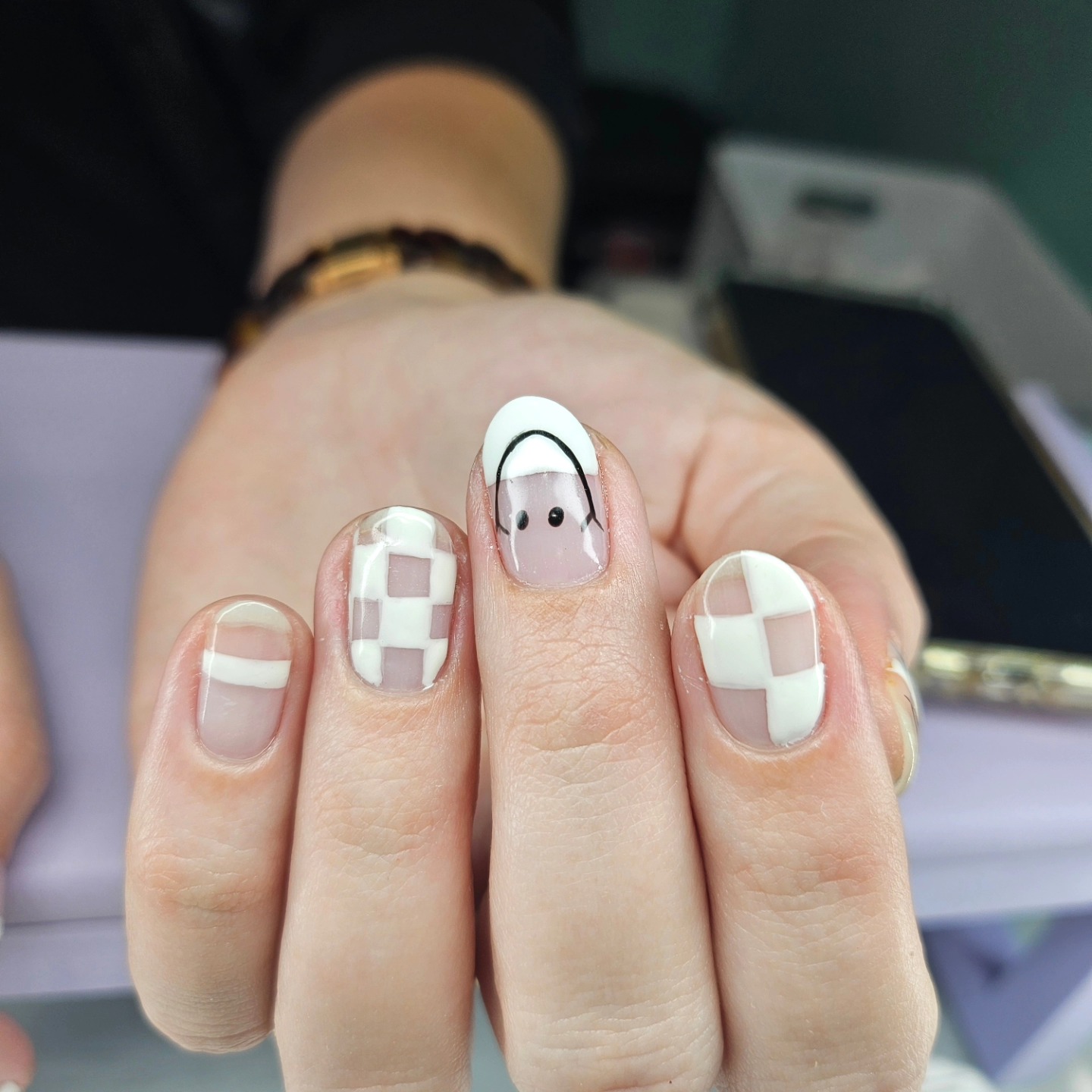 White checkered ghost nails