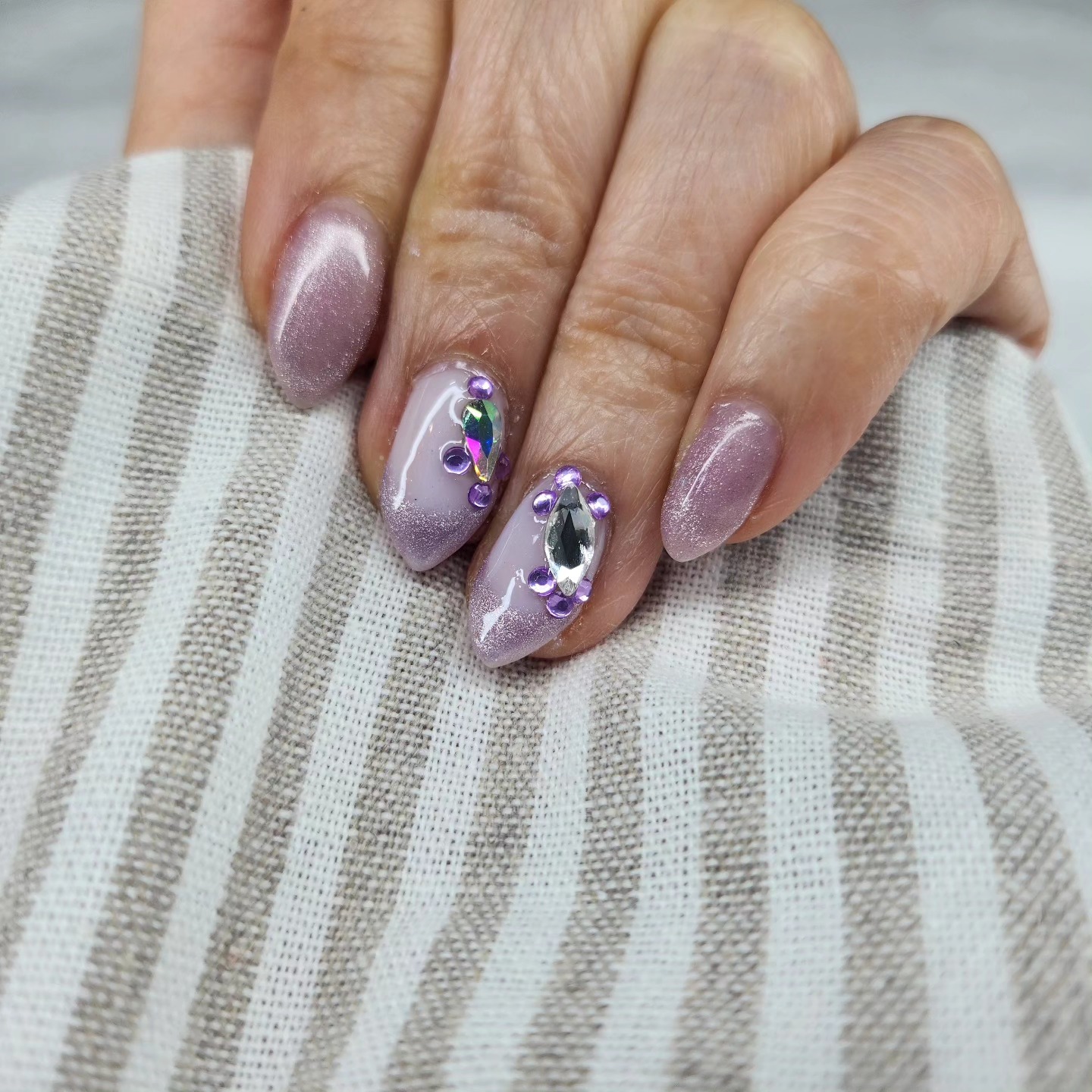 Lavender shimmer gem nails
