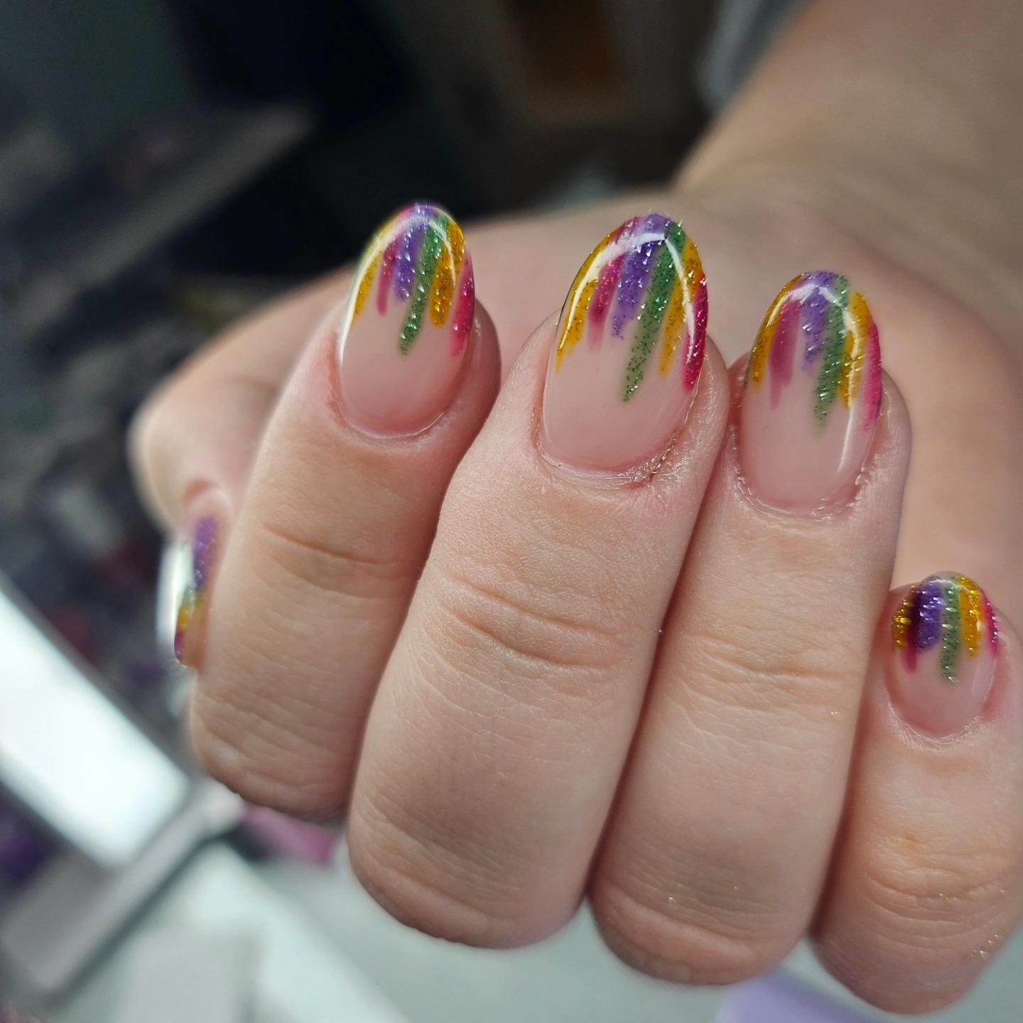 Rainbow gradient hand-painted nails