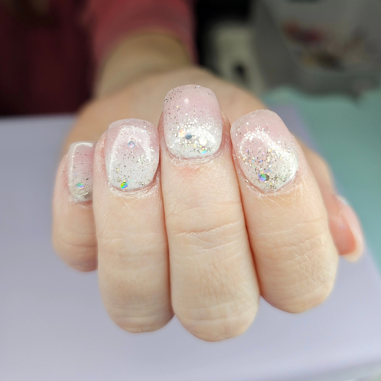 Silver white glitter nails