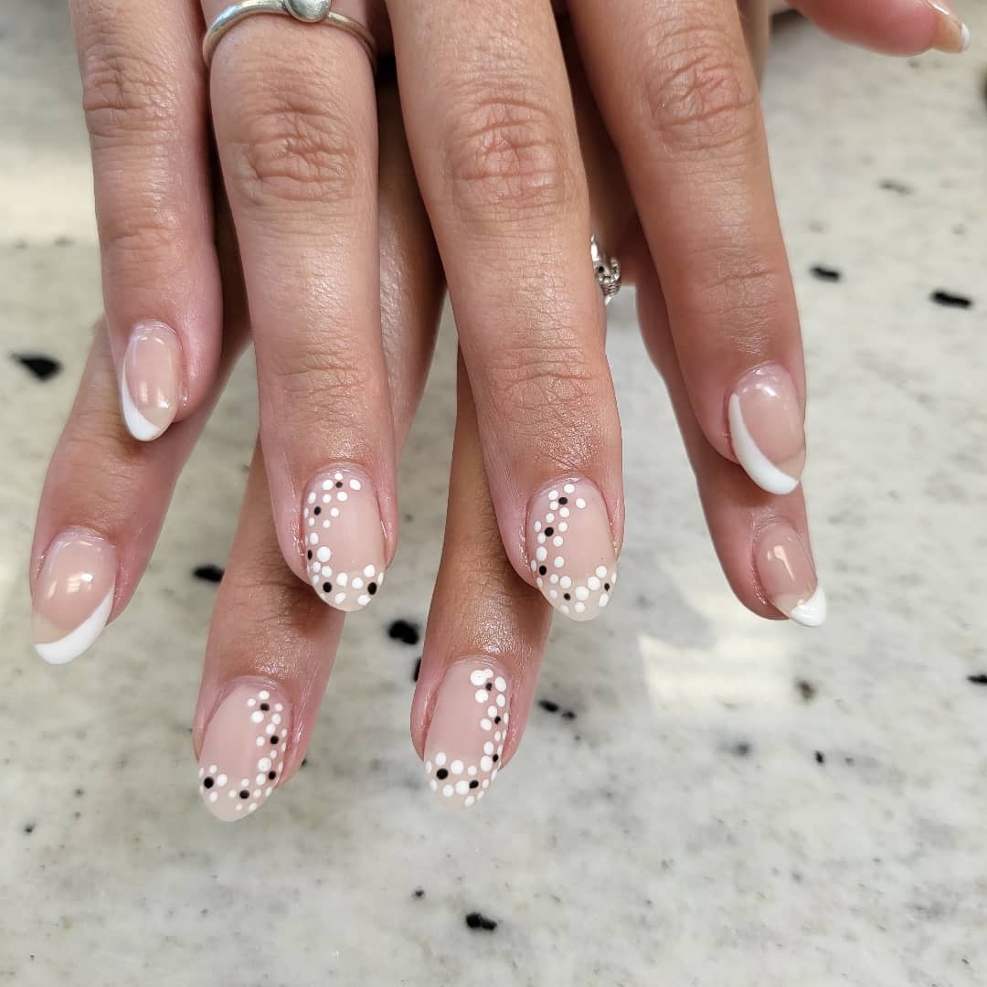 White daisy dot french nails