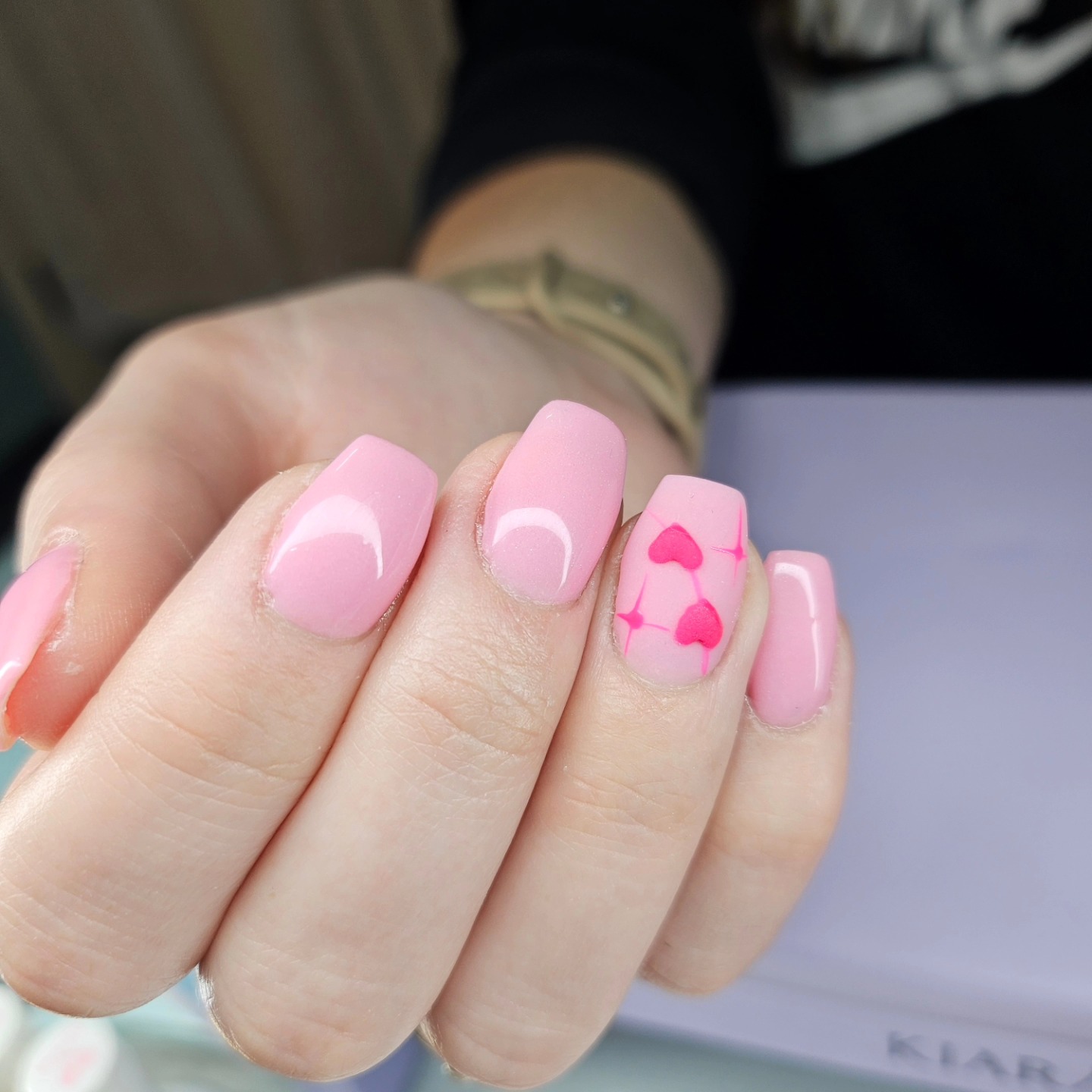 Pink Valentine hearts nails