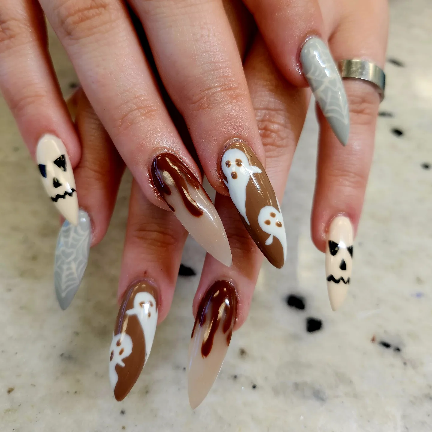 Halloween ghost faces with blood drip effects