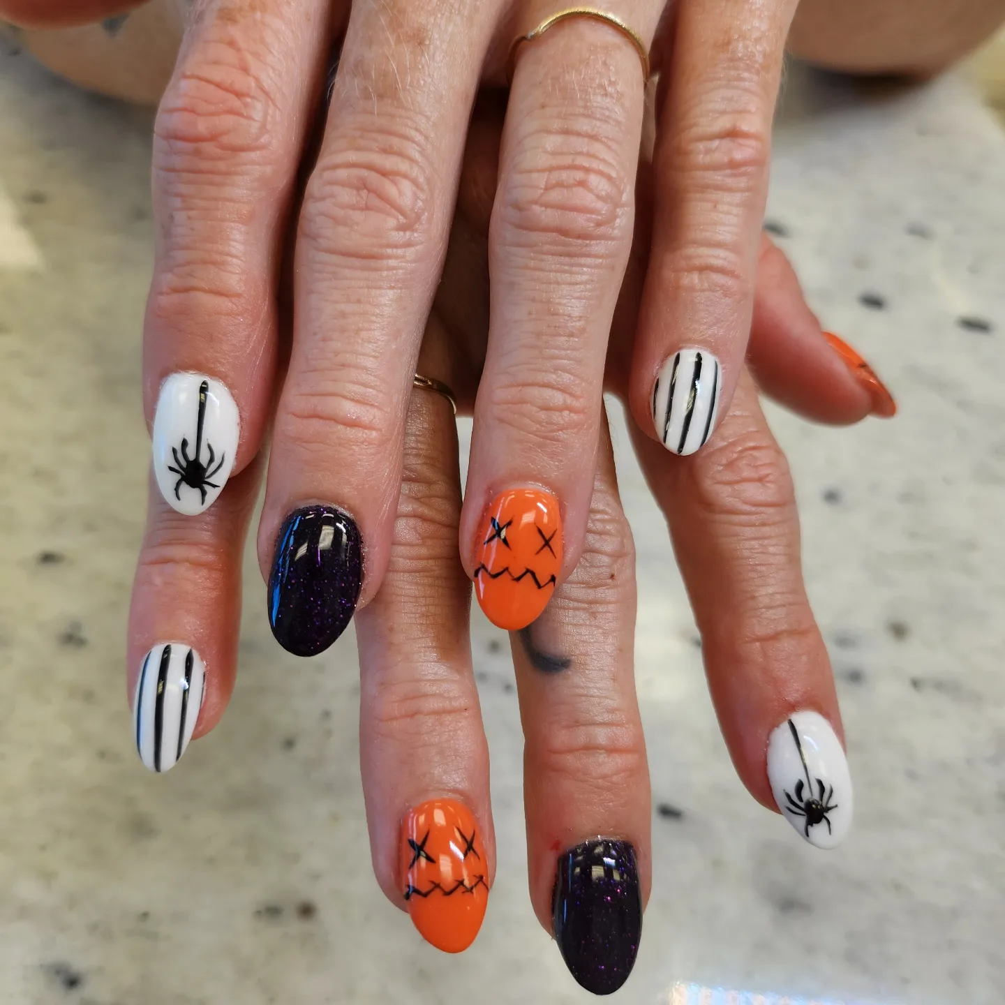 Halloween jack-o-lantern pumpkins with spiders