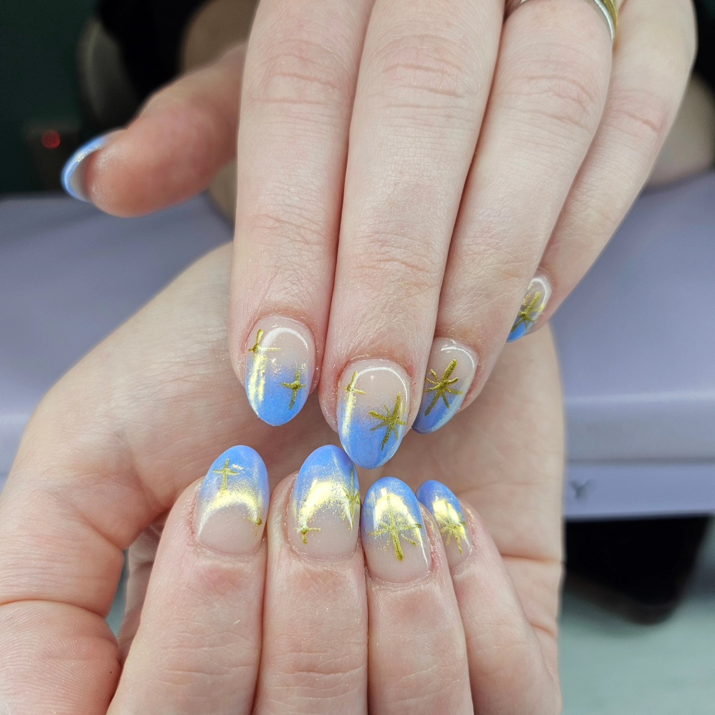 Gold and blue nails